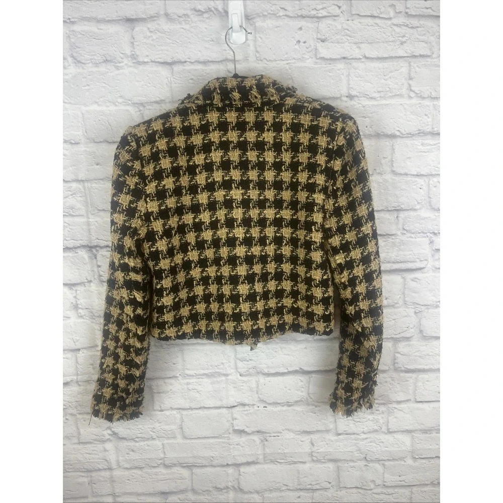 House Of Harlow Preppy Dark Academia Cropped Tweed Houndstooth Blazer Size M